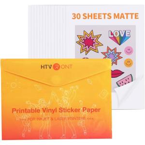 imageHTVRONT Printable Vinyl Sticker Paper  70 Sheets Waterproof Matte Sticker Paper for Inkjet Printer ampamp Laser Printer Dries Quickly ampamp Tear Resistant 85quotx11quotMatte White