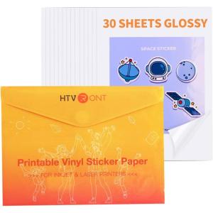 imageHTVRONT Printable Vinyl Sticker Paper  70 Sheets Waterproof Matte Sticker Paper for Inkjet Printer ampamp Laser Printer Dries Quickly ampamp Tear Resistant 85quotx11quotGLOSSY WHITE