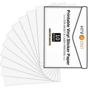 imageHTVRONT Printable Vinyl for Inkjet Printer ampamp Laser Printer  40 Pcs Glossy White Waterproof Printable Vinyl Sticker Paper 85quotx11quotMatte White
