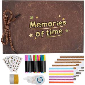 imageHTVRONT Scrapbook Album  80 Page Our Adventure Book Photo Album Scrapbook Kit with Full Set of Scrapbook Supplies Brown