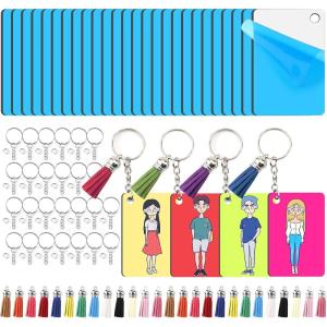 imageHTVRONT Sublimation Keychain Blanks Bulk  120Pcs Sublimation Blanks Keychain with Blue Protective Film  MDF Round Keychain with Tassels  Heat Transfer Keychain Blanks Double SidedRectangle