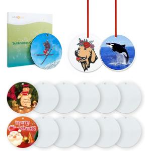 imageHTVRONT Sublimation Ornament Blanks 12 PCS 315 Inch Sublimation Christmas Ornament Blanks Double Side with Red String  Personalized MDF Decoration Supplies for Halloween Christmas
