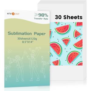 imageHTVRONT Sublimation Paper 85x14 inches  30 Sheets Sublimation Transfer Paper Compatible with Inkjet Printer Easy to Transfer 120 gsm Sublimination Paper for tumblers Tshirts Mugs8514
