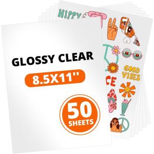 imageHTVRONT Sublimation Sticker Paper  50 Pcs Glossy White Waterproof Sublimation Stickers 85  11in for DecorationTransparent