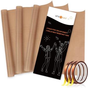 imageHTVRONT Teflon Sheets for Heat Press  3 Packs 12quot x 16quot Teflon Sheets with 3 Rolls 10mm x 33m Heat Tape for Sublimation NonStick Teflon Sheet Heat Resistant BrownBrownBrown