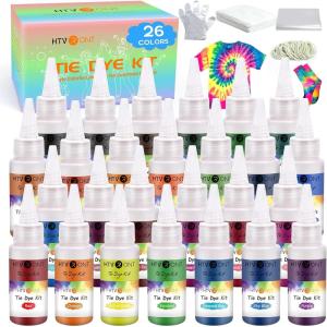 imageHTVRONT Tie Dye Kit for Kids and Adults  18 Colors 80ML PreFilled Bottles Permanent NonToxic Tye Dye Kits for Clothing TShirt Fabric Textile Craft Party Handmade ProjectJust Add WaterB  26 Colors with 60ml Bottles