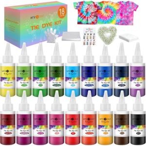 imageHTVRONT Tie Dye Kit for Kids and Adults  18 Colors 80ML PreFilled Bottles Permanent NonToxic Tye Dye Kits for Clothing TShirt Fabric Textile Craft Party Handmade ProjectJust Add WaterD  18 Colors with 80ml Bottles