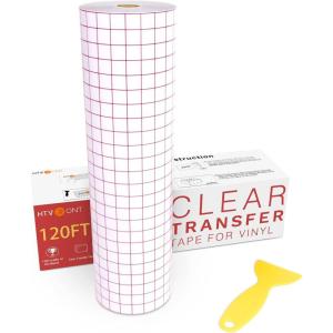 imageHTVRONT Transfer Tape for Vinyl  12quot x 150 FT Red Alignment Grid Clear Transfer Paper for Vinyl for Self Adhesive Vinyl  Medium Tack Vinyl Transfer Tape for Decals Signs Windows Stickers12 x 120FTMedium tack