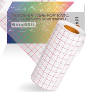 imageHTVRONT Transfer Tape for Vinyl  12quot x 30 Feet Clear wRed Alignment Grid Medium Tack Vinyl Transfer Tape Perfect for Cameo Self Adhesive Vinyl for Signs Stickers Decals Walls Doors ampamp Window06in x 50ft