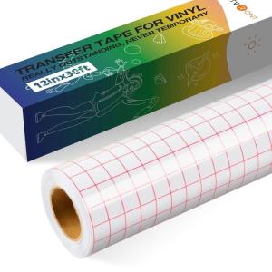 imageHTVRONT Transfer Tape for Vinyl  12quot x 30 Feet Clear wRed Alignment Grid Medium Tack Vinyl Transfer Tape Perfect for Cameo Self Adhesive Vinyl for Signs Stickers Decals Walls Doors ampamp Window12in X 30ft