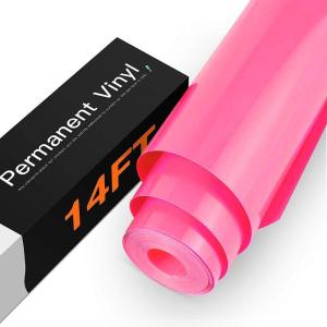 imageHTVRONT White Permanent Vinyl 12quot x 14 FT Adhesive White Vinyl Roll Compatible with Cricut Cutting Machine Silhouette Cameo Cutters Signs Scrapbooking Craft Die Cutters GlossyNeon Pink