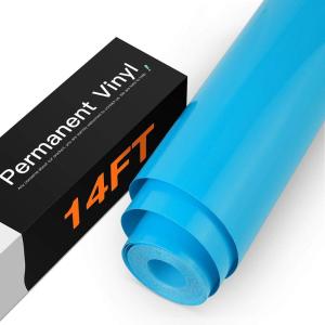 imageHTVRONT White Permanent Vinyl 12quot x 14 FT Adhesive White Vinyl Roll Compatible with Cricut Cutting Machine Silhouette Cameo Cutters Signs Scrapbooking Craft Die Cutters GlossyLight Blue