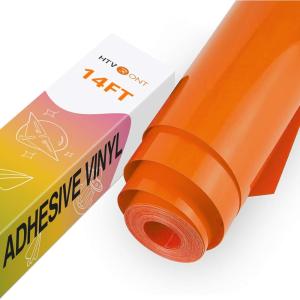 imageHTVRONT White Permanent Vinyl 12quot x 14 FT Adhesive White Vinyl Roll Compatible with Cricut Cutting Machine Silhouette Cameo Cutters Signs Scrapbooking Craft Die Cutters GlossyGlossy Orange