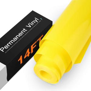 imageHTVRONT White Permanent Vinyl 12quot x 14 FT Adhesive White Vinyl Roll Compatible with Cricut Cutting Machine Silhouette Cameo Cutters Signs Scrapbooking Craft Die Cutters GlossyLemon Yellow