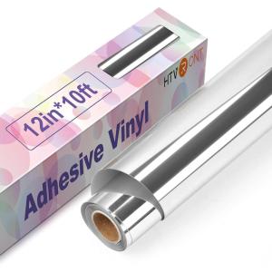 imageHTVRONT White Permanent Vinyl 12quot x 14 FT Adhesive White Vinyl Roll Compatible with Cricut Cutting Machine Silhouette Cameo Cutters Signs Scrapbooking Craft Die Cutters GlossyMetallic Silver
