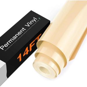 imageHTVRONT White Permanent Vinyl 12quot x 14 FT Adhesive White Vinyl Roll Compatible with Cricut Cutting Machine Silhouette Cameo Cutters Signs Scrapbooking Craft Die Cutters GlossyBeige