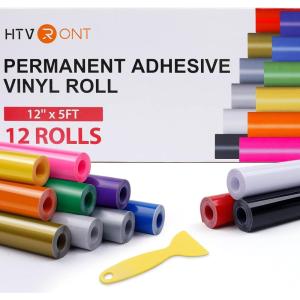 imageHTVRONT White Permanent Vinyl 12quot x 14 FT Adhesive White Vinyl Roll Compatible with Cricut Cutting Machine Silhouette Cameo Cutters Signs Scrapbooking Craft Die Cutters GlossyMulticolor