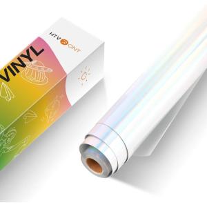 imageHTVRONT White Permanent Vinyl 12quot x 14 FT Adhesive White Vinyl Roll Compatible with Cricut Cutting Machine Silhouette Cameo Cutters Signs Scrapbooking Craft Die Cutters GlossySilver Holographic