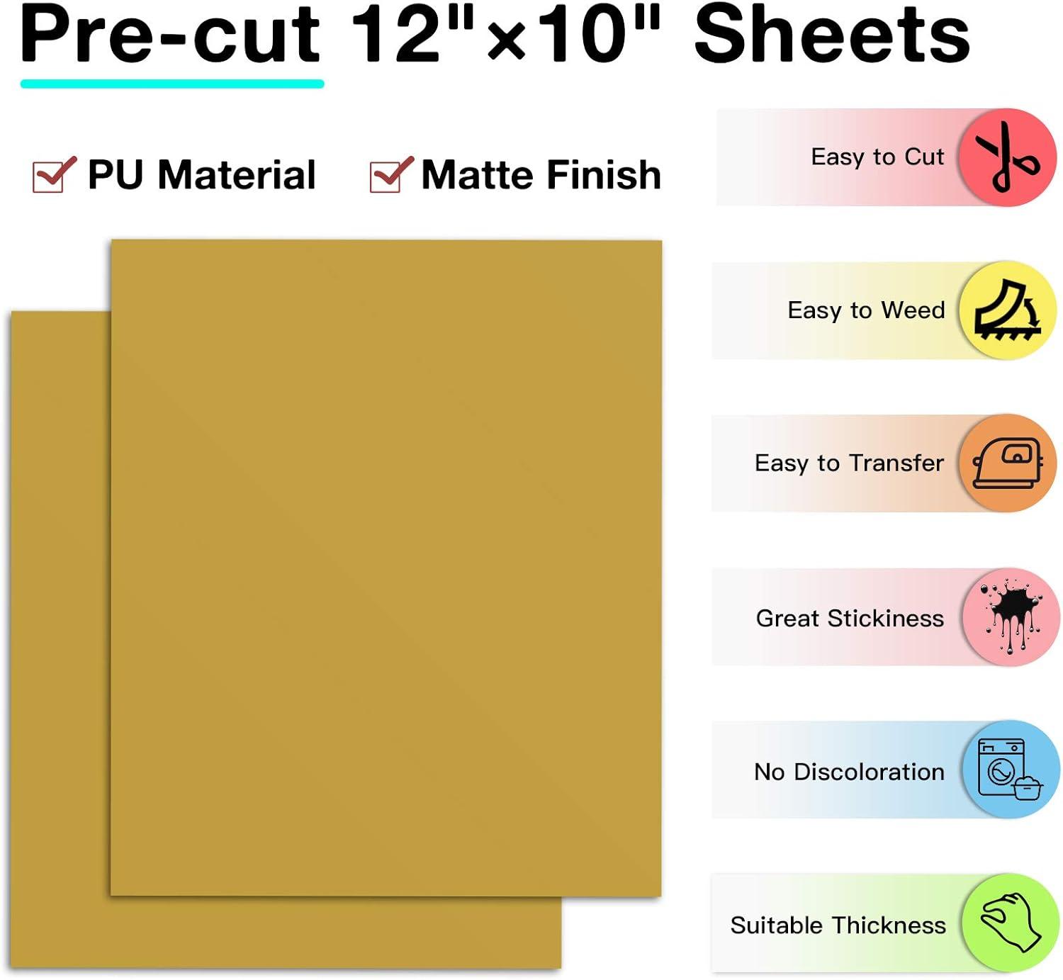 imageHTVRONT HTV Heat Transfer Vinyl 13 Pack HTV Vinyl Sheets 12quot x 10quot Iron on Vinyl for T Shirts 10 Assorted Premium Colors Heat Transfer Vinyl for All Cutting MachinesGold