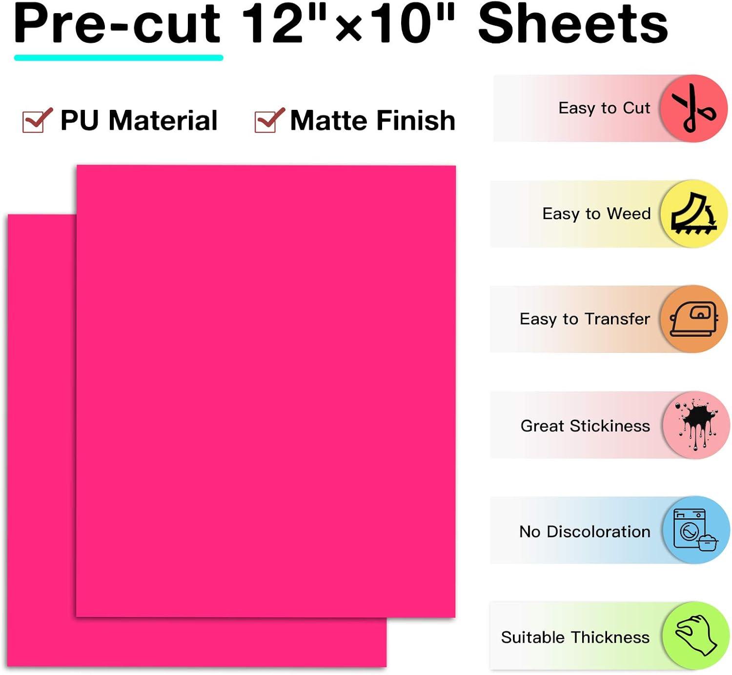 imageHTVRONT HTV Heat Transfer Vinyl 13 Pack HTV Vinyl Sheets 12quot x 10quot Iron on Vinyl for T Shirts 10 Assorted Premium Colors Heat Transfer Vinyl for All Cutting MachinesNeon Pink