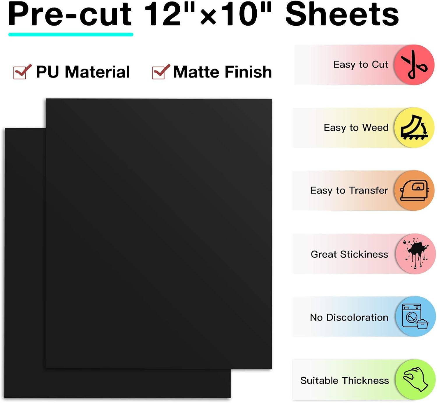imageHTVRONT HTV Heat Transfer Vinyl 13 Pack HTV Vinyl Sheets 12quot x 10quot Iron on Vinyl for T Shirts 10 Assorted Premium Colors Heat Transfer Vinyl for All Cutting MachinesBlack