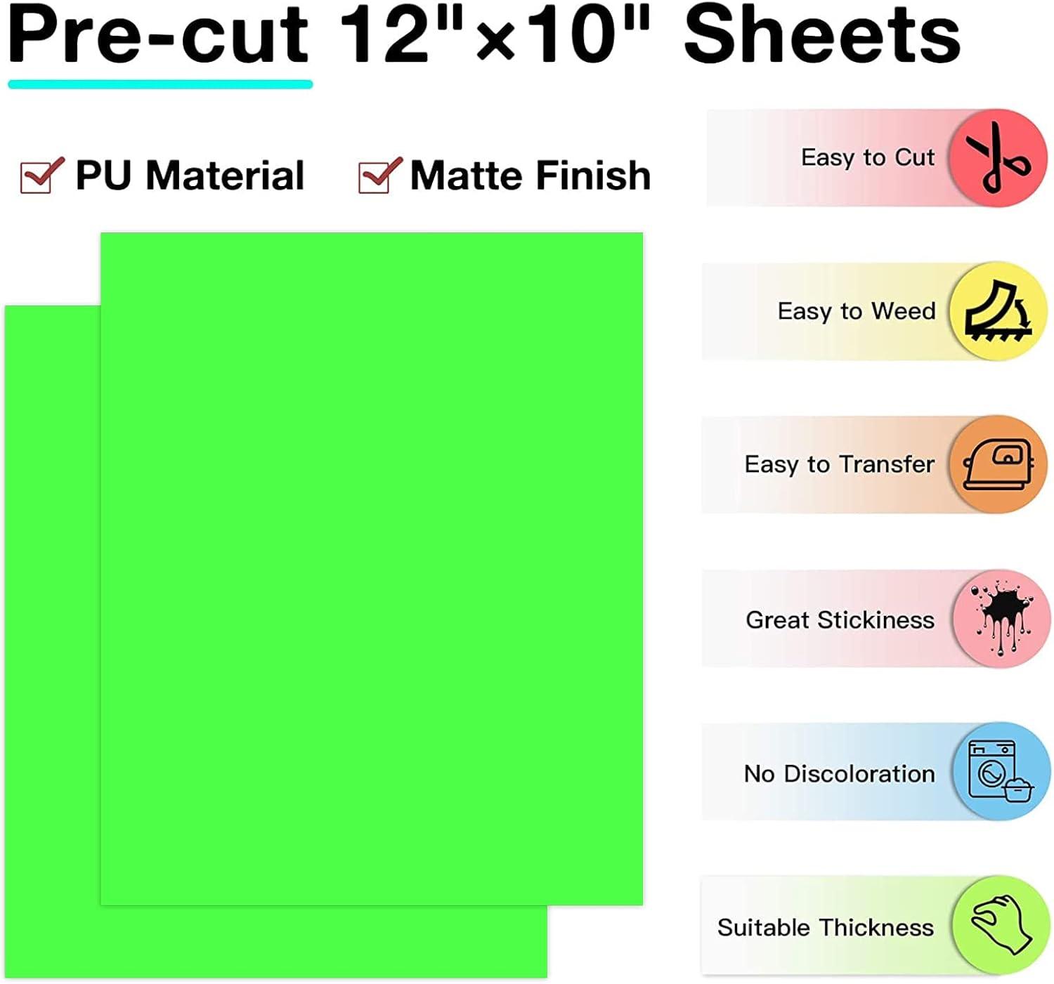 imageHTVRONT HTV Heat Transfer Vinyl 13 Pack HTV Vinyl Sheets 12quot x 10quot Iron on Vinyl for T Shirts 10 Assorted Premium Colors Heat Transfer Vinyl for All Cutting MachinesNeon Green
