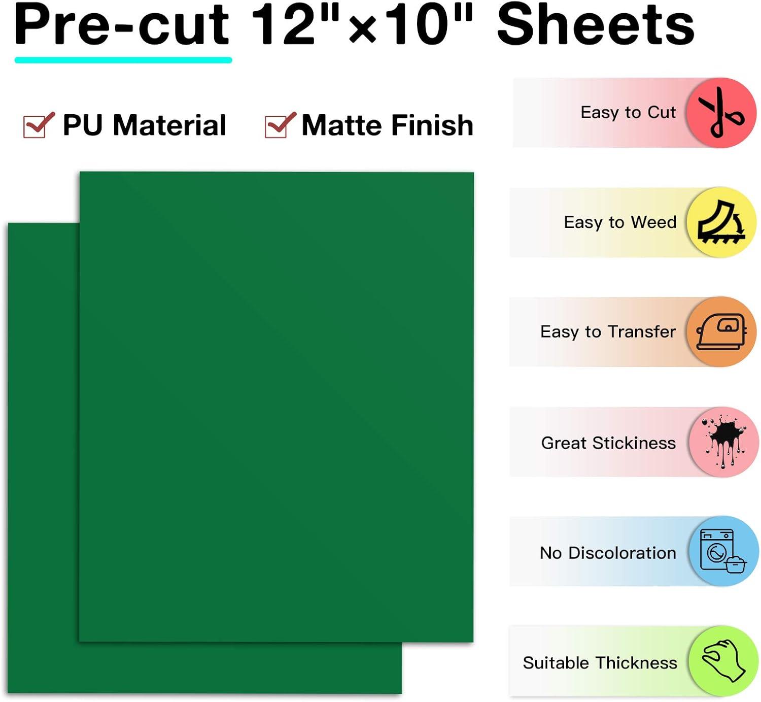 imageHTVRONT HTV Heat Transfer Vinyl 13 Pack HTV Vinyl Sheets 12quot x 10quot Iron on Vinyl for T Shirts 10 Assorted Premium Colors Heat Transfer Vinyl for All Cutting MachinesGreen