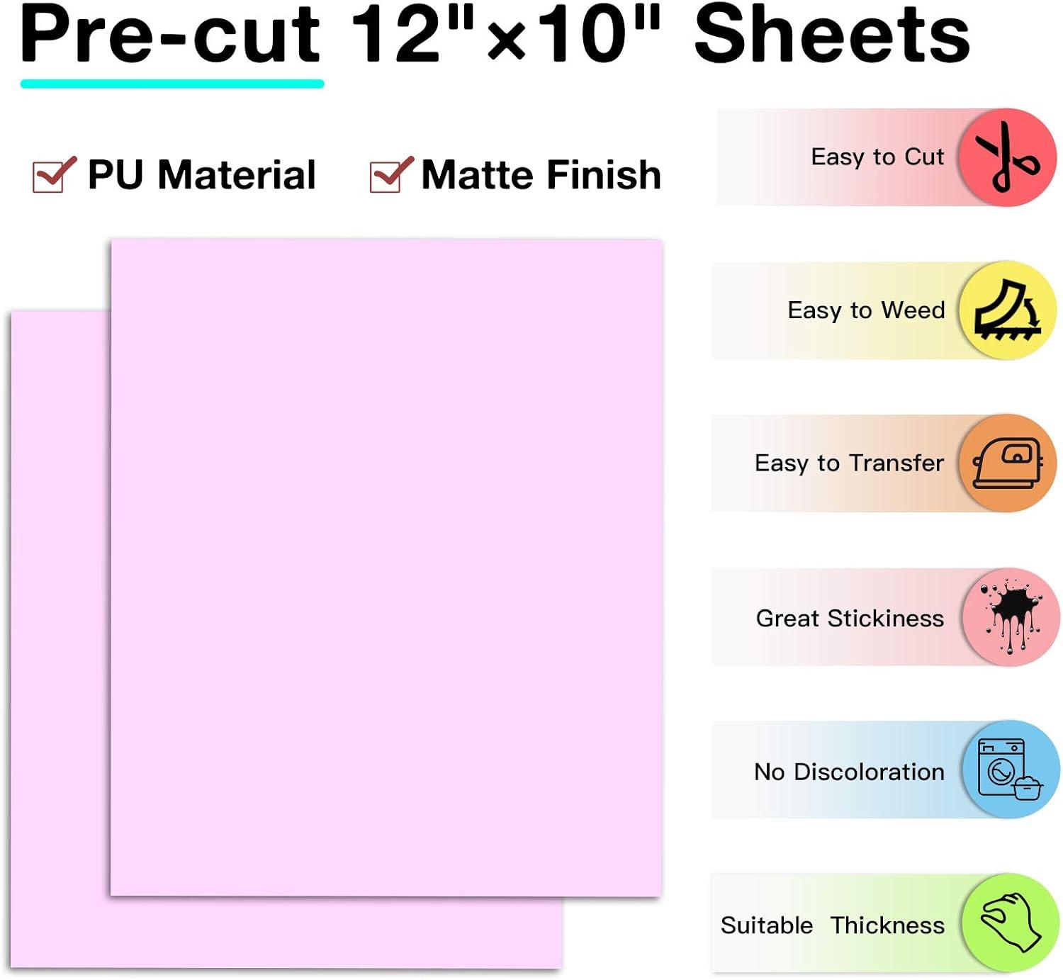 imageHTVRONT HTV Heat Transfer Vinyl 13 Pack HTV Vinyl Sheets 12quot x 10quot Iron on Vinyl for T Shirts 10 Assorted Premium Colors Heat Transfer Vinyl for All Cutting MachinesPink