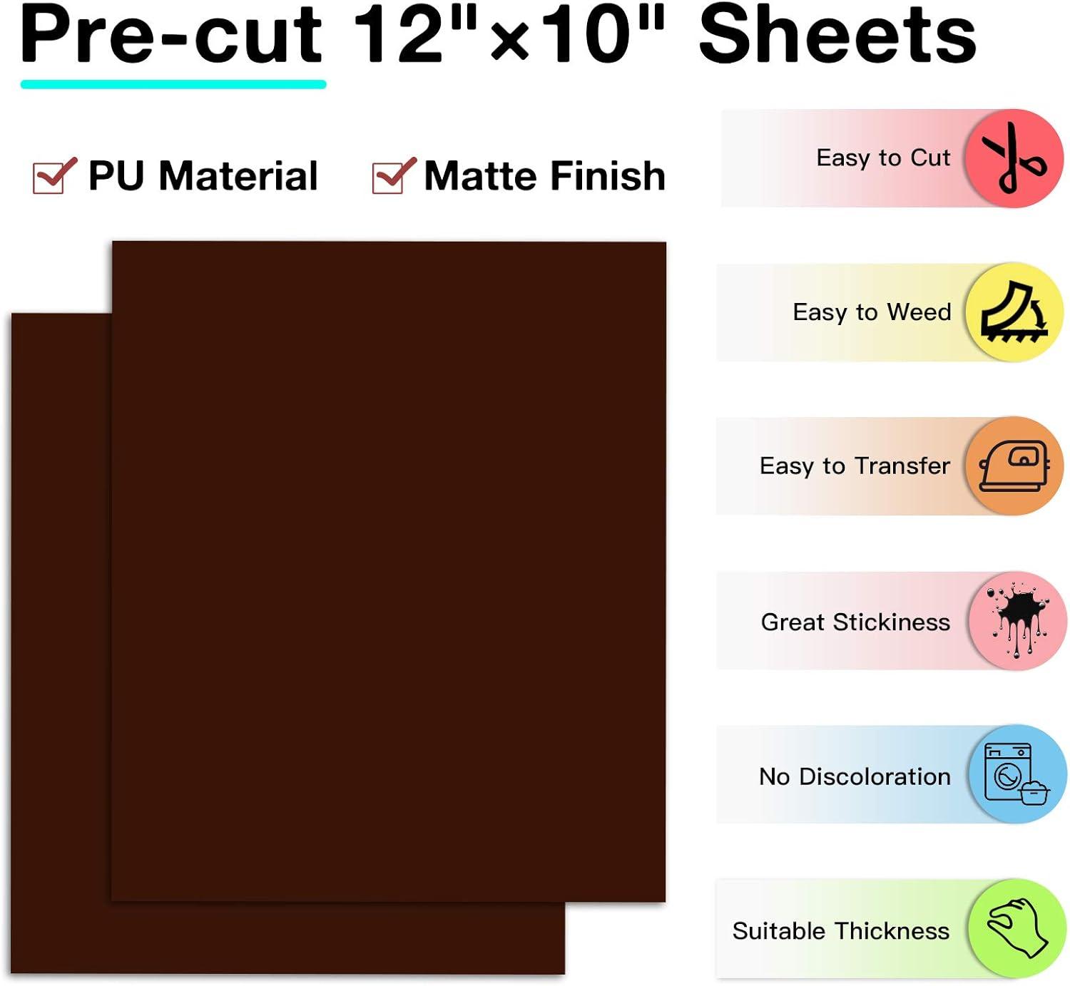 imageHTVRONT HTV Heat Transfer Vinyl 13 Pack HTV Vinyl Sheets 12quot x 10quot Iron on Vinyl for T Shirts 10 Assorted Premium Colors Heat Transfer Vinyl for All Cutting MachinesBrown