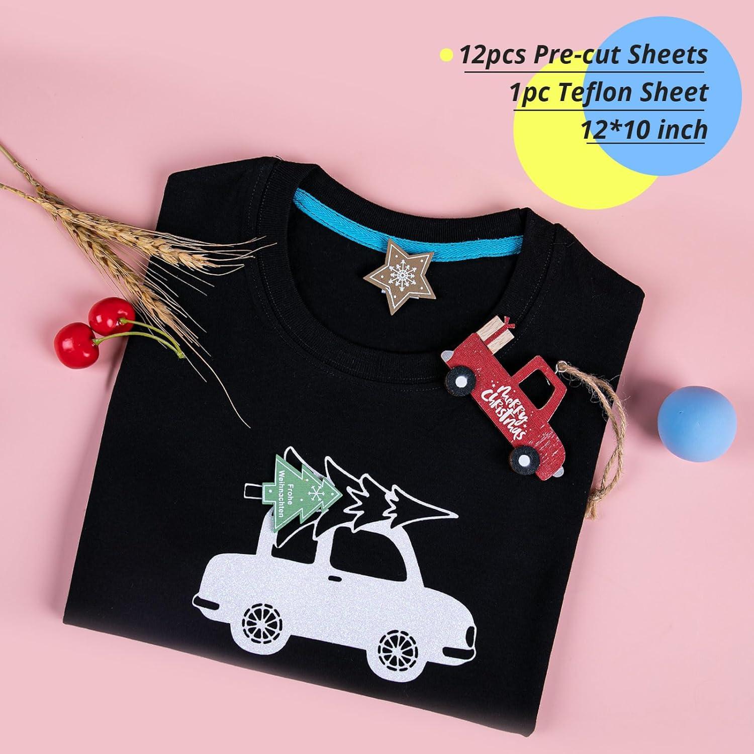 imageHTVRONT HTV Heat Transfer Vinyl 13 Pack HTV Vinyl Sheets 12quot x 10quot Iron on Vinyl for T Shirts 10 Assorted Premium Colors Heat Transfer Vinyl for All Cutting MachinesRainbow White Glitter