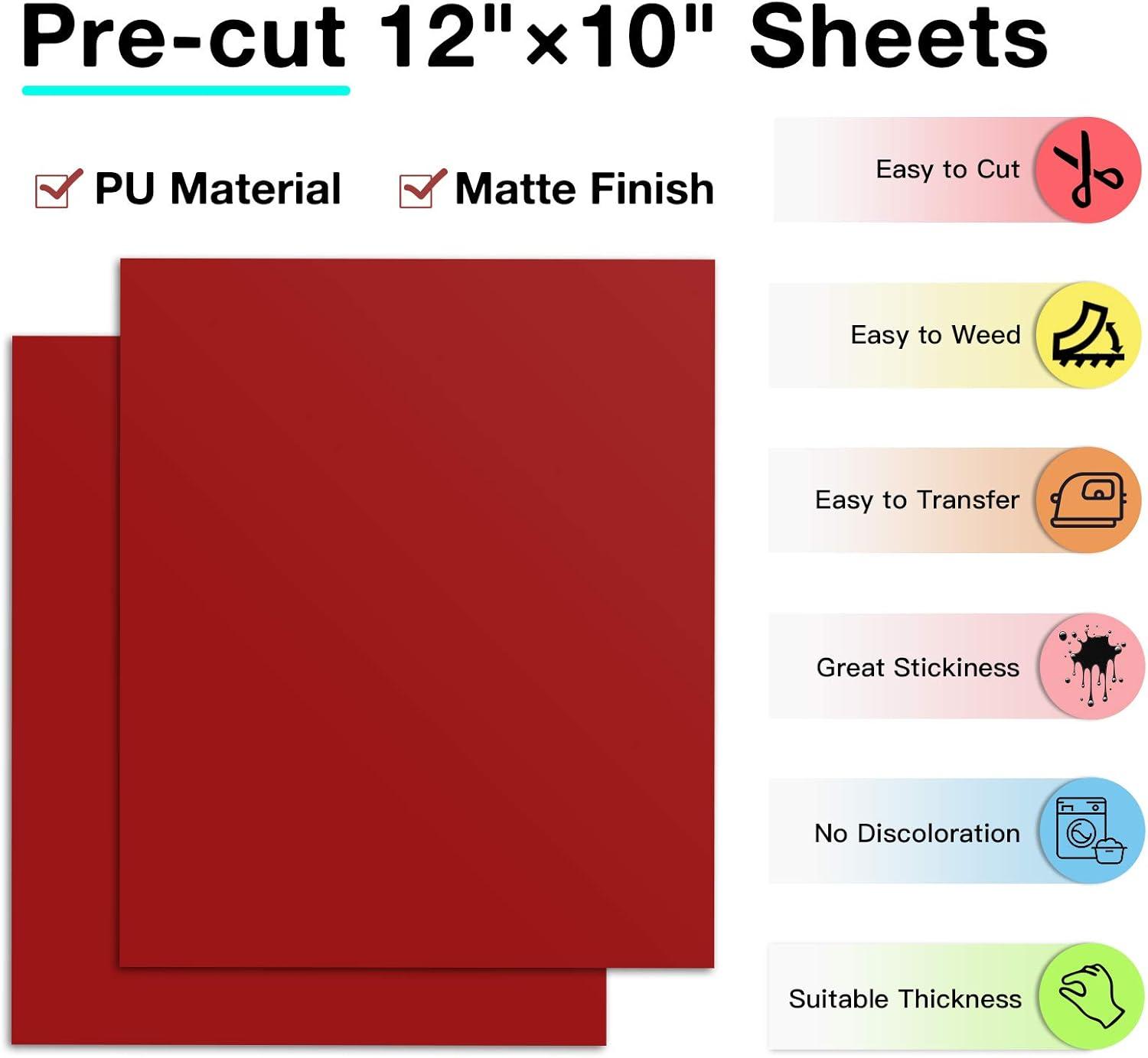 imageHTVRONT HTV Heat Transfer Vinyl 13 Pack HTV Vinyl Sheets 12quot x 10quot Iron on Vinyl for T Shirts 10 Assorted Premium Colors Heat Transfer Vinyl for All Cutting MachinesRed