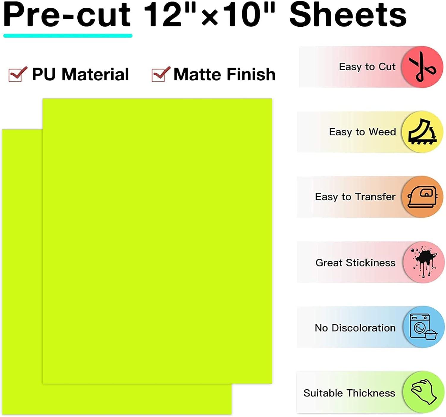 imageHTVRONT HTV Heat Transfer Vinyl 13 Pack HTV Vinyl Sheets 12quot x 10quot Iron on Vinyl for T Shirts 10 Assorted Premium Colors Heat Transfer Vinyl for All Cutting MachinesNeon Yellow
