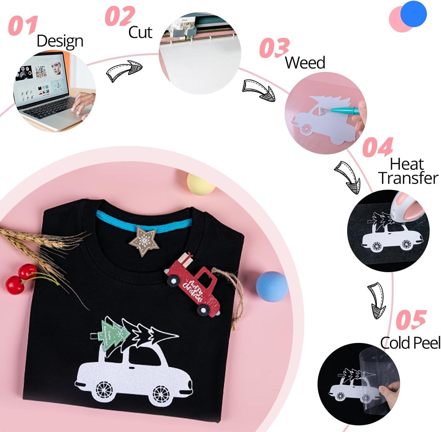 imageHTVRONT HTV Heat Transfer Vinyl 13 Pack HTV Vinyl Sheets 12quot x 10quot Iron on Vinyl for T Shirts 10 Assorted Premium Colors Heat Transfer Vinyl for All Cutting MachinesRainbow White Glitter