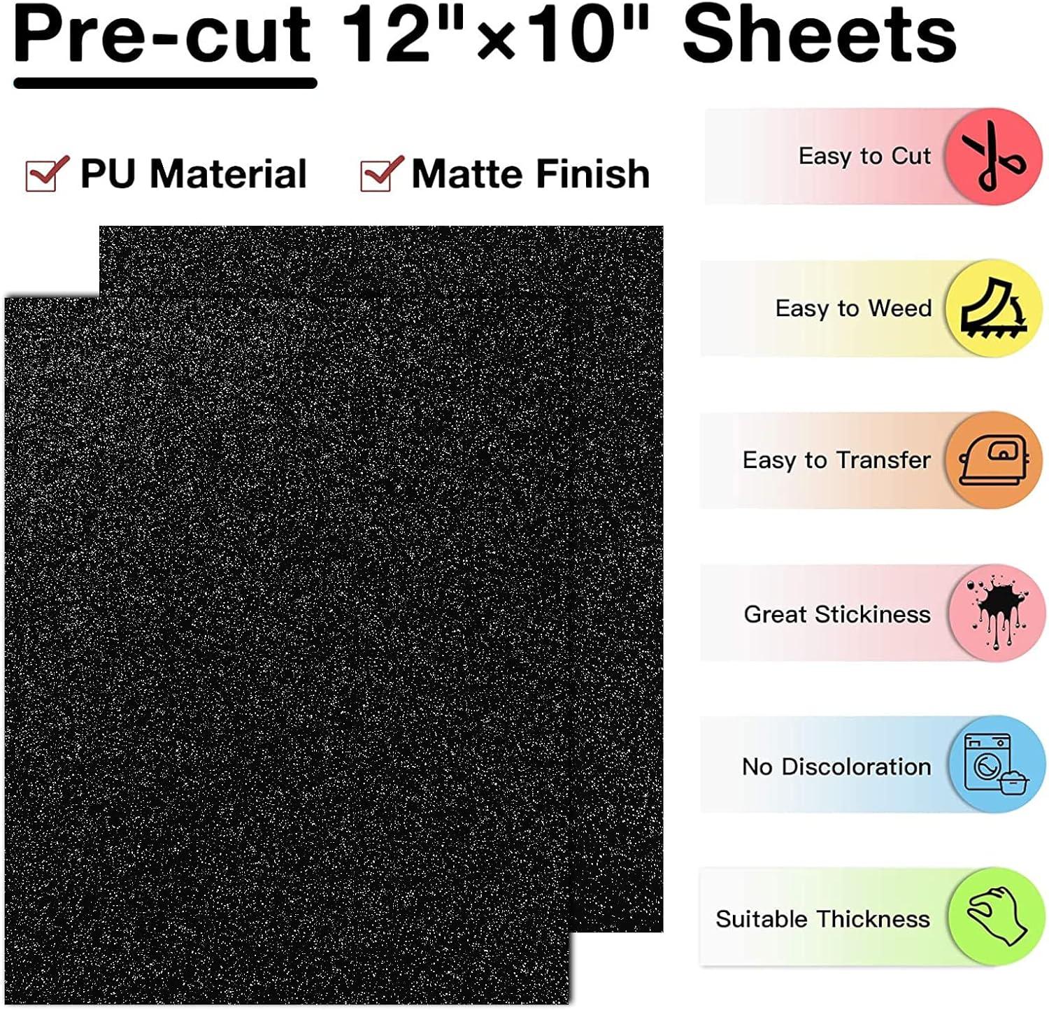 imageHTVRONT HTV Heat Transfer Vinyl 13 Pack HTV Vinyl Sheets 12quot x 10quot Iron on Vinyl for T Shirts 10 Assorted Premium Colors Heat Transfer Vinyl for All Cutting MachinesBlack Glitter