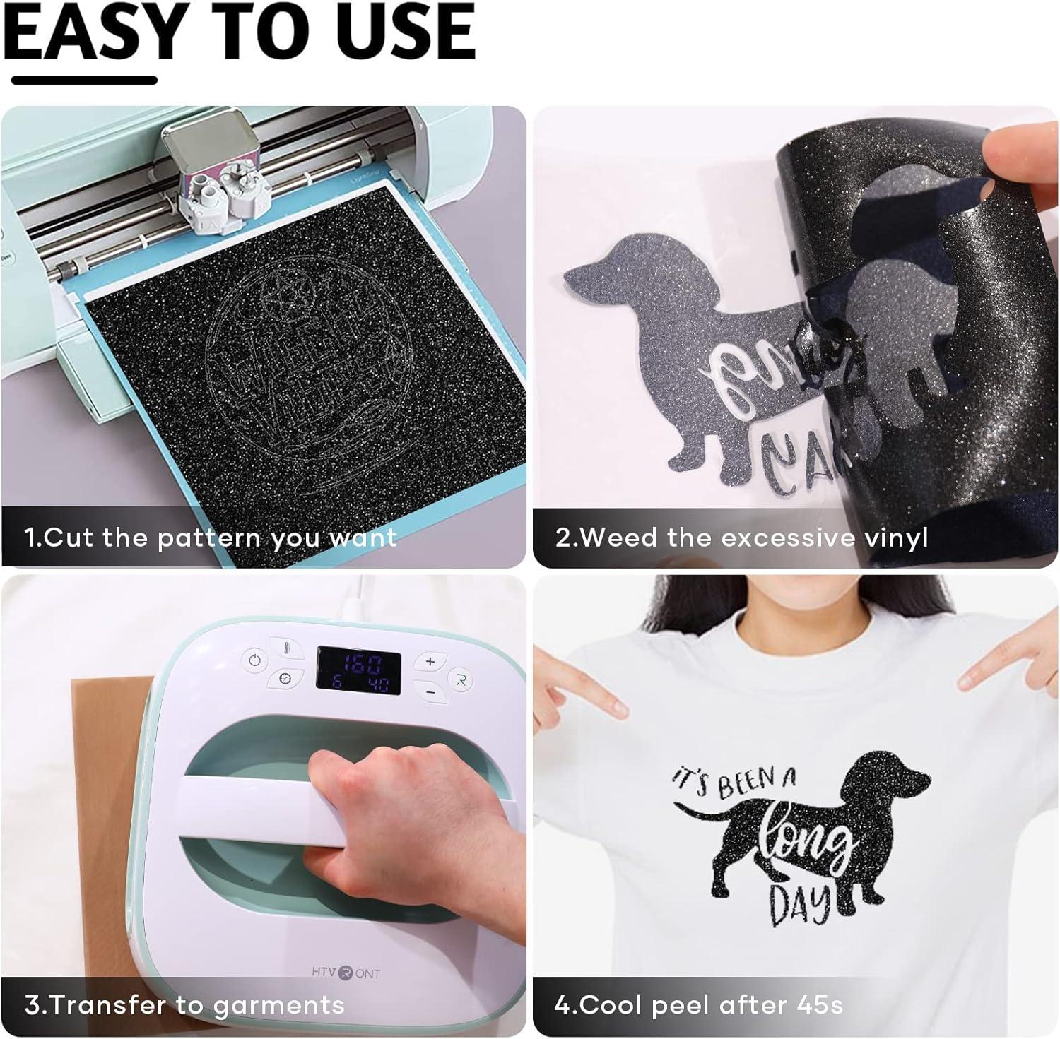 imageHTVRONT HTV Heat Transfer Vinyl 13 Pack HTV Vinyl Sheets 12quot x 10quot Iron on Vinyl for T Shirts 10 Assorted Premium Colors Heat Transfer Vinyl for All Cutting MachinesBlack Glitter