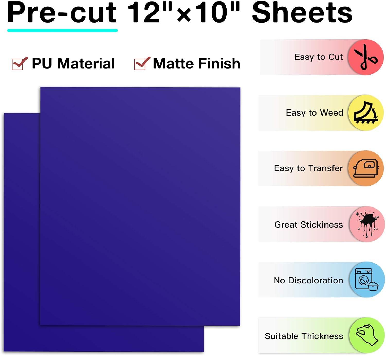 imageHTVRONT HTV Heat Transfer Vinyl 13 Pack HTV Vinyl Sheets 12quot x 10quot Iron on Vinyl for T Shirts 10 Assorted Premium Colors Heat Transfer Vinyl for All Cutting MachinesBlue
