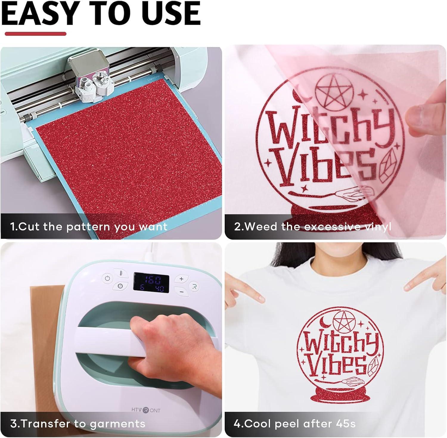 imageHTVRONT HTV Heat Transfer Vinyl 13 Pack HTV Vinyl Sheets 12quot x 10quot Iron on Vinyl for T Shirts 10 Assorted Premium Colors Heat Transfer Vinyl for All Cutting MachinesRed Glitter
