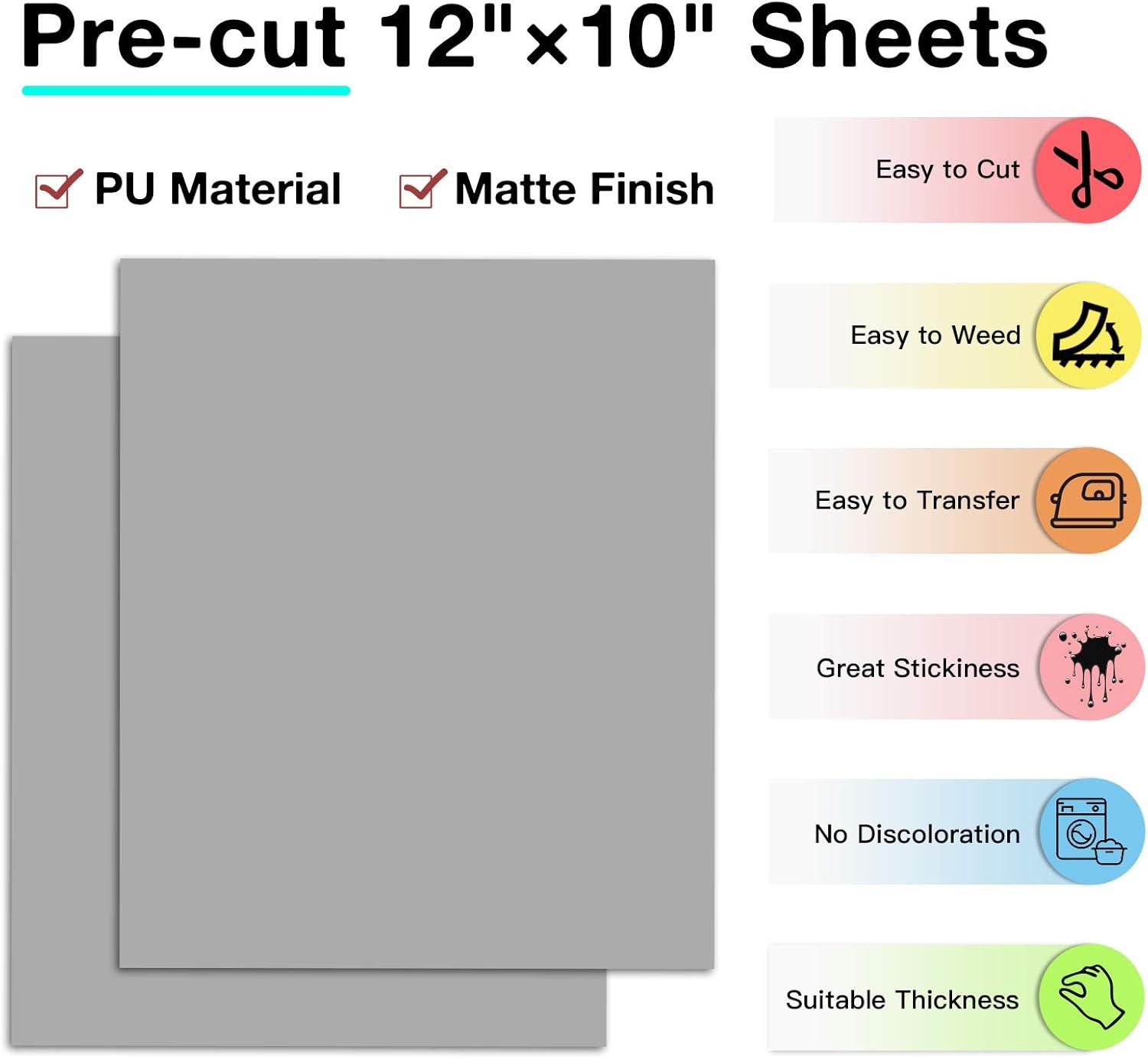 imageHTVRONT HTV Heat Transfer Vinyl 13 Pack HTV Vinyl Sheets 12quot x 10quot Iron on Vinyl for T Shirts 10 Assorted Premium Colors Heat Transfer Vinyl for All Cutting MachinesSilver