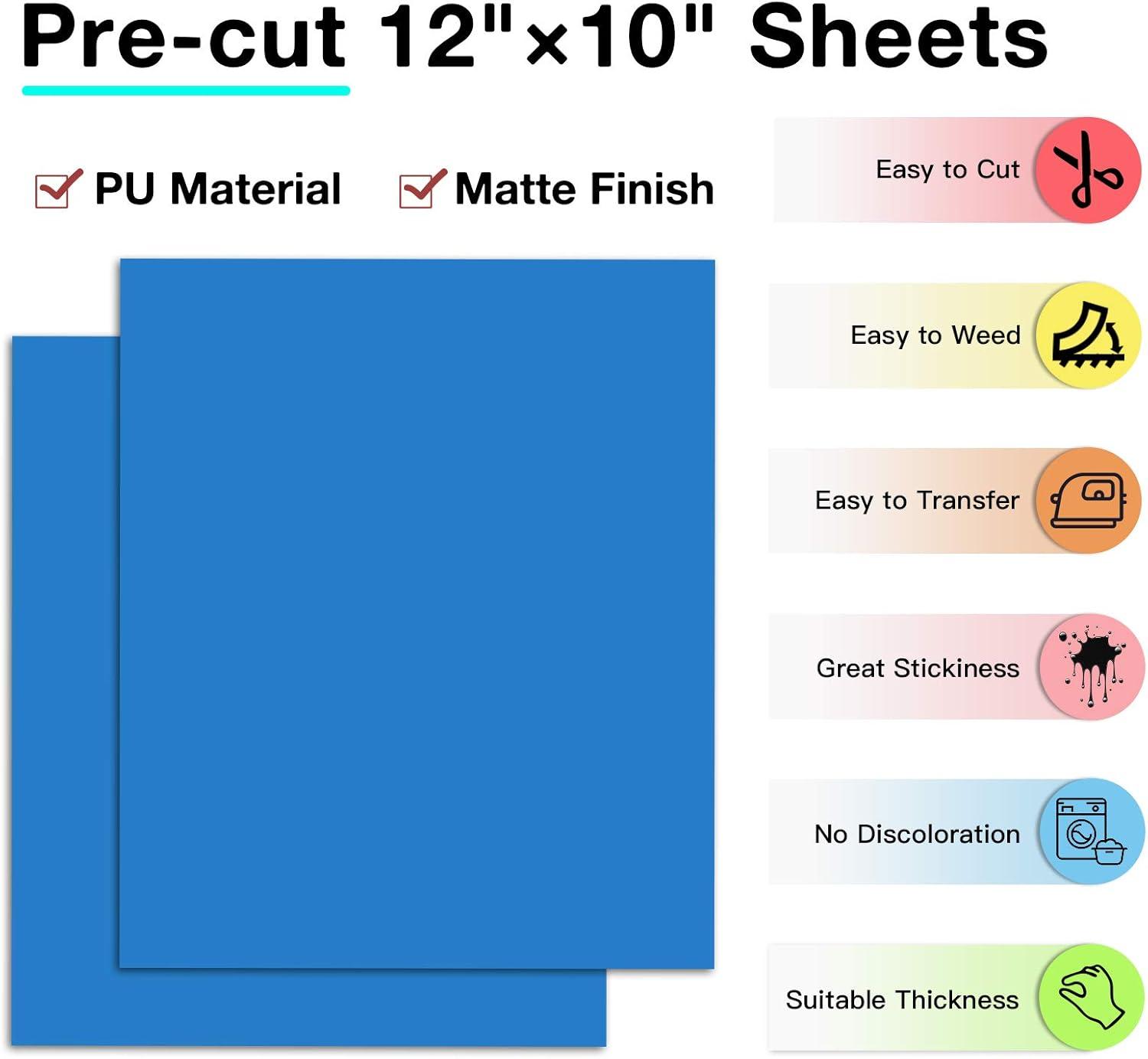 imageHTVRONT HTV Heat Transfer Vinyl 13 Pack HTV Vinyl Sheets 12quot x 10quot Iron on Vinyl for T Shirts 10 Assorted Premium Colors Heat Transfer Vinyl for All Cutting MachinesLake Blue