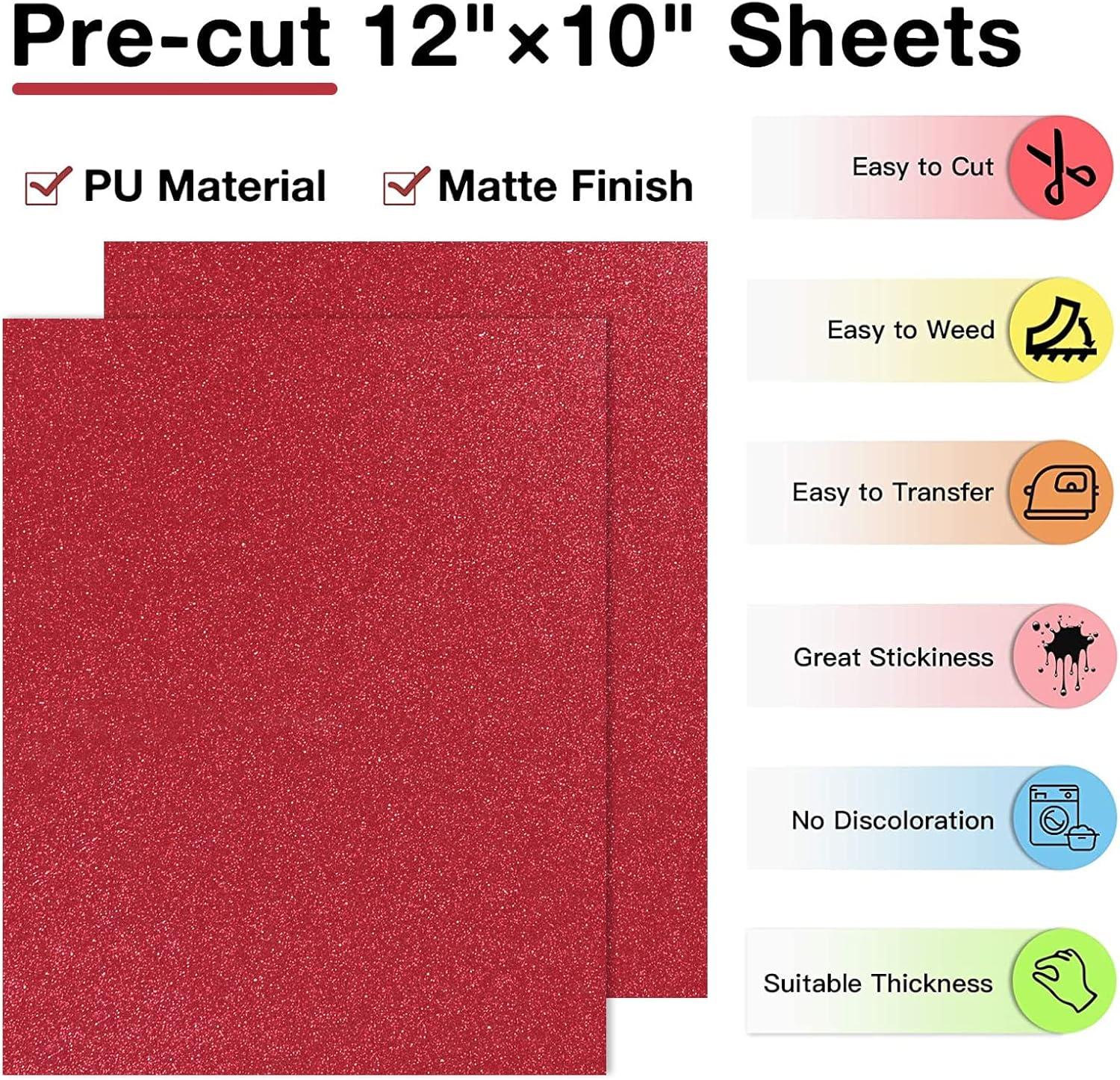 imageHTVRONT HTV Heat Transfer Vinyl 13 Pack HTV Vinyl Sheets 12quot x 10quot Iron on Vinyl for T Shirts 10 Assorted Premium Colors Heat Transfer Vinyl for All Cutting MachinesRed Glitter