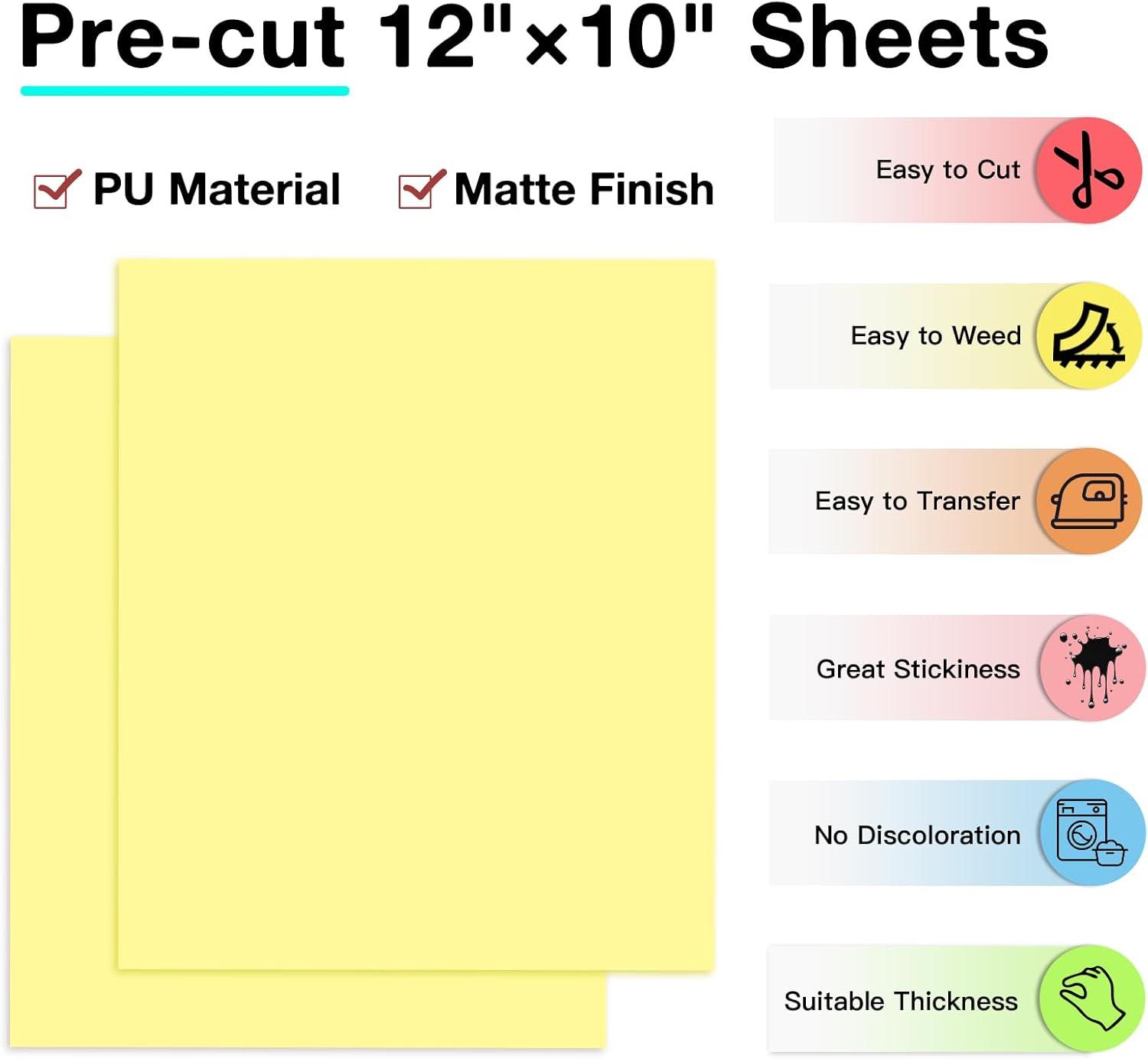 imageHTVRONT HTV Heat Transfer Vinyl 13 Pack HTV Vinyl Sheets 12quot x 10quot Iron on Vinyl for T Shirts 10 Assorted Premium Colors Heat Transfer Vinyl for All Cutting MachinesPale Yellow
