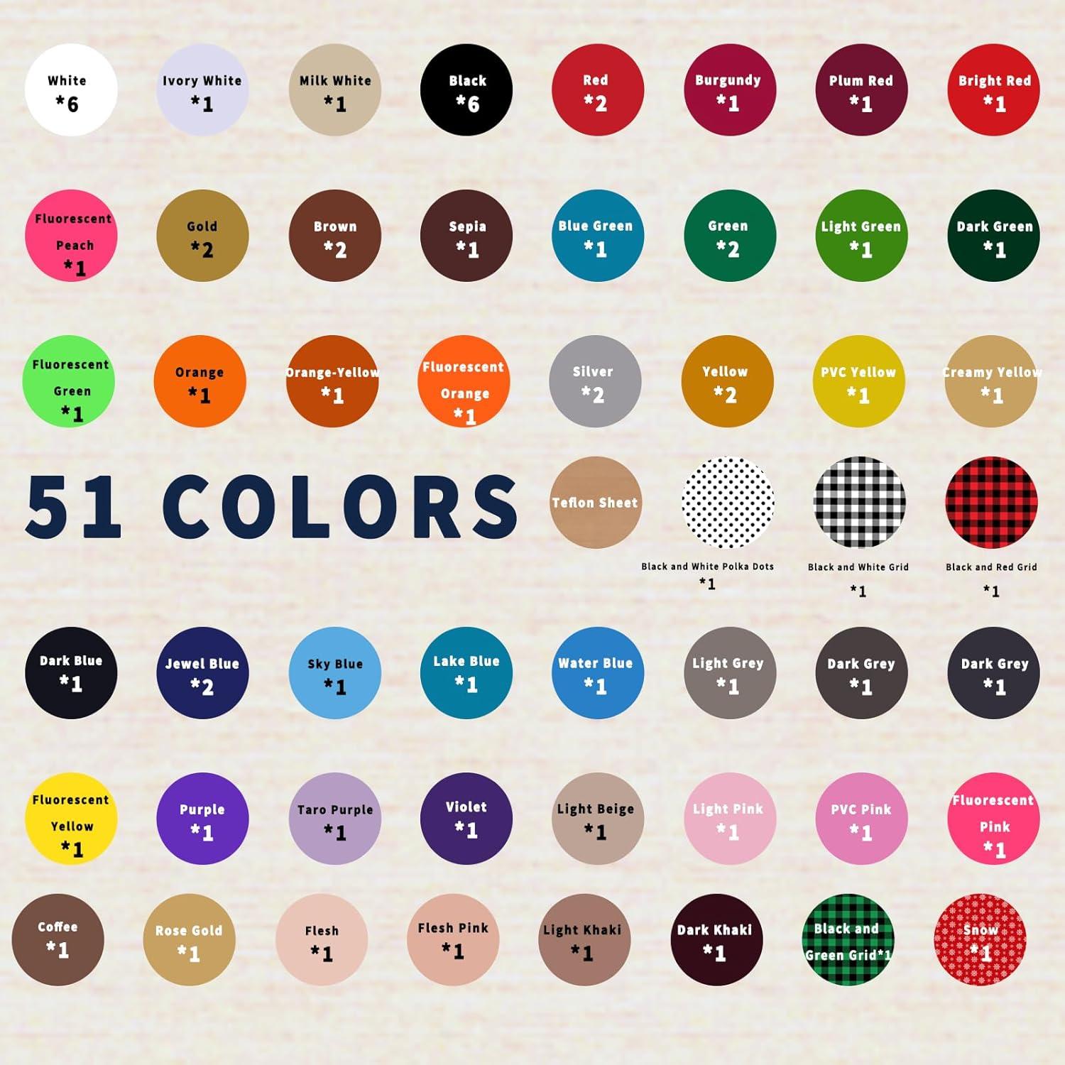 imageHTVRONT HTV Vinyl Heat Transfer Vinyl Bundle70 Pack Iron on Vinyl for t Shirts 51 Assorted Colors HTV Sheets with Weeding Hooks and Teflon Sheet