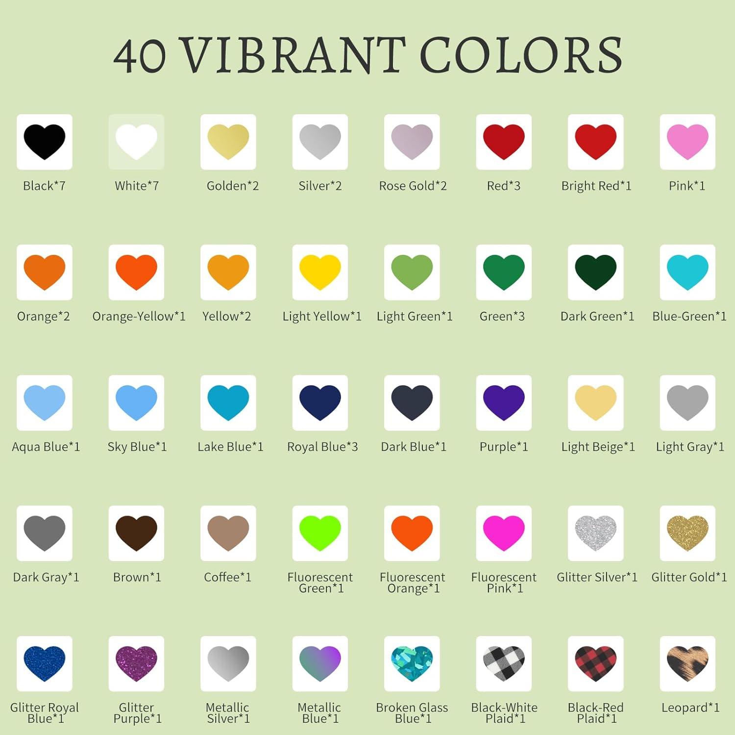 imageHTVRONT Heat Transfer Vinyl Bundle  66 Pack 12x10in Iron on Vinyl for t Shirts 40 Assorted Colors HTV Vinyl with Teflon Sheet Standard Sticky Cutting Mat Weeding Hook
