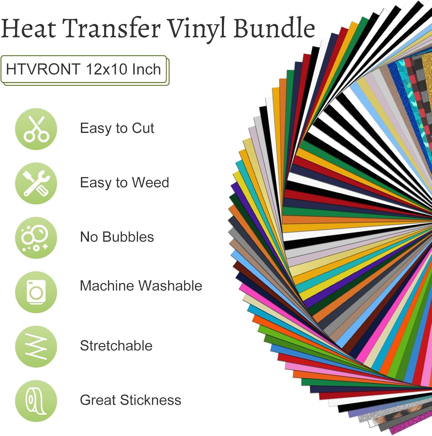 imageHTVRONT Heat Transfer Vinyl Bundle  66 Pack 12x10in Iron on Vinyl for t Shirts 40 Assorted Colors HTV Vinyl with Teflon Sheet Standard Sticky Cutting Mat Weeding Hook