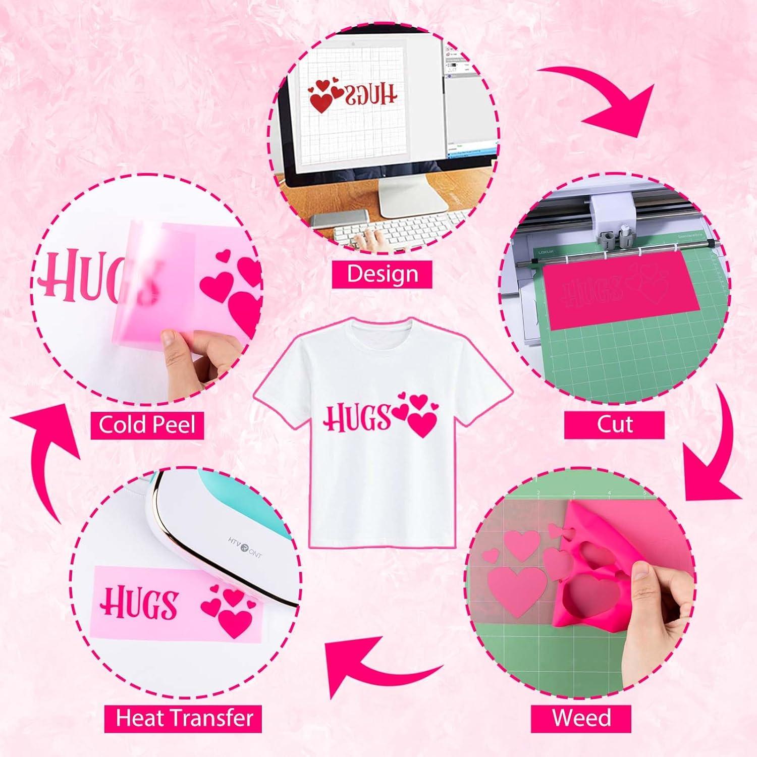 imageHTVRONT Pink Heat Transfer Vinyl  13 Sheets Hot Pink HTV Vinyl in 12 Assorted Colors Red Iron on Vinyl for Cricut ampamp Cameo  Easy to Cut ampamp WeedPink