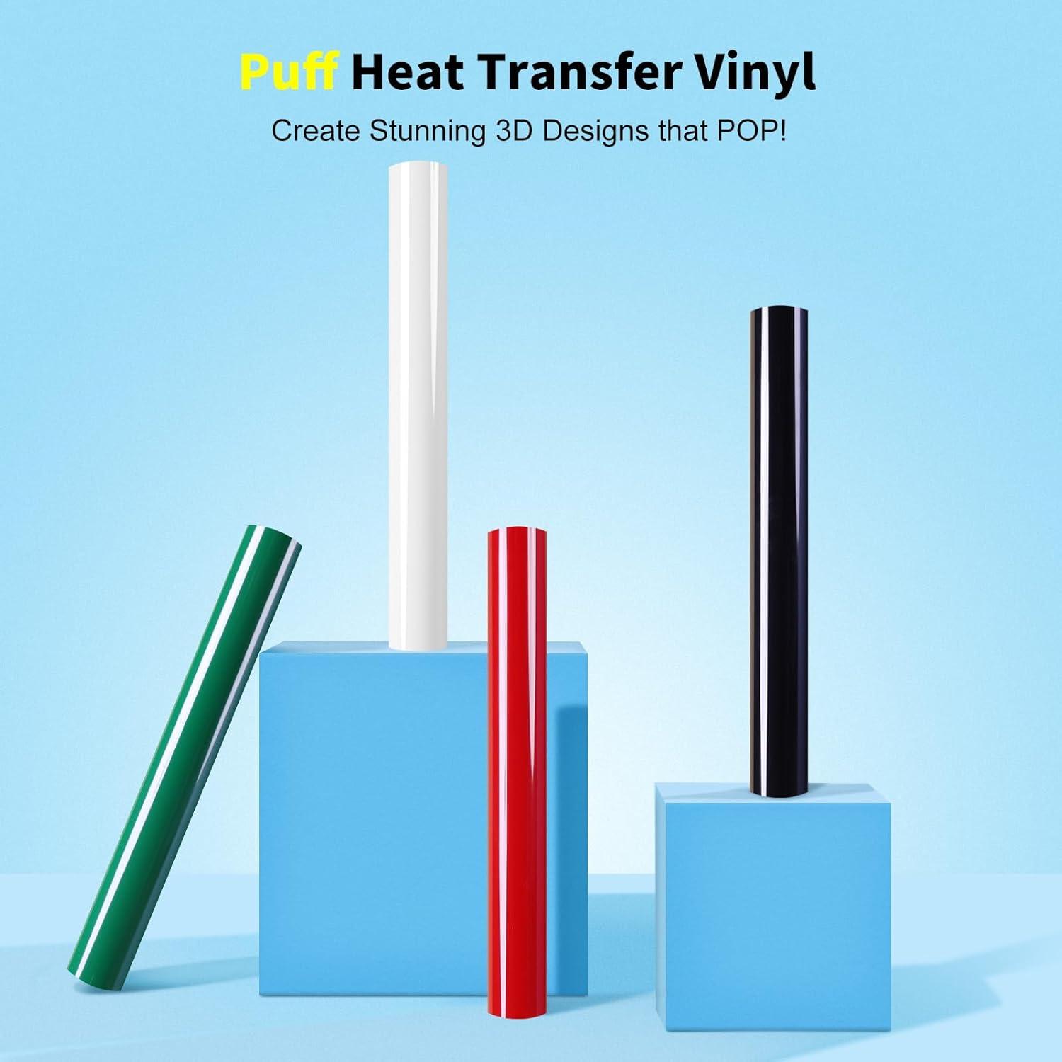 imageHTVRONT Puff Vinyl Heat Transfer  9Pcs Pastel Puff HTV Vinyl in 4 Assorted Candy Colors3D Puff Heat Transfer Vinyl for TShirts12quotx10quot Puff Iron on Vinyl Compatible with Cricut Cutting MachineWhite