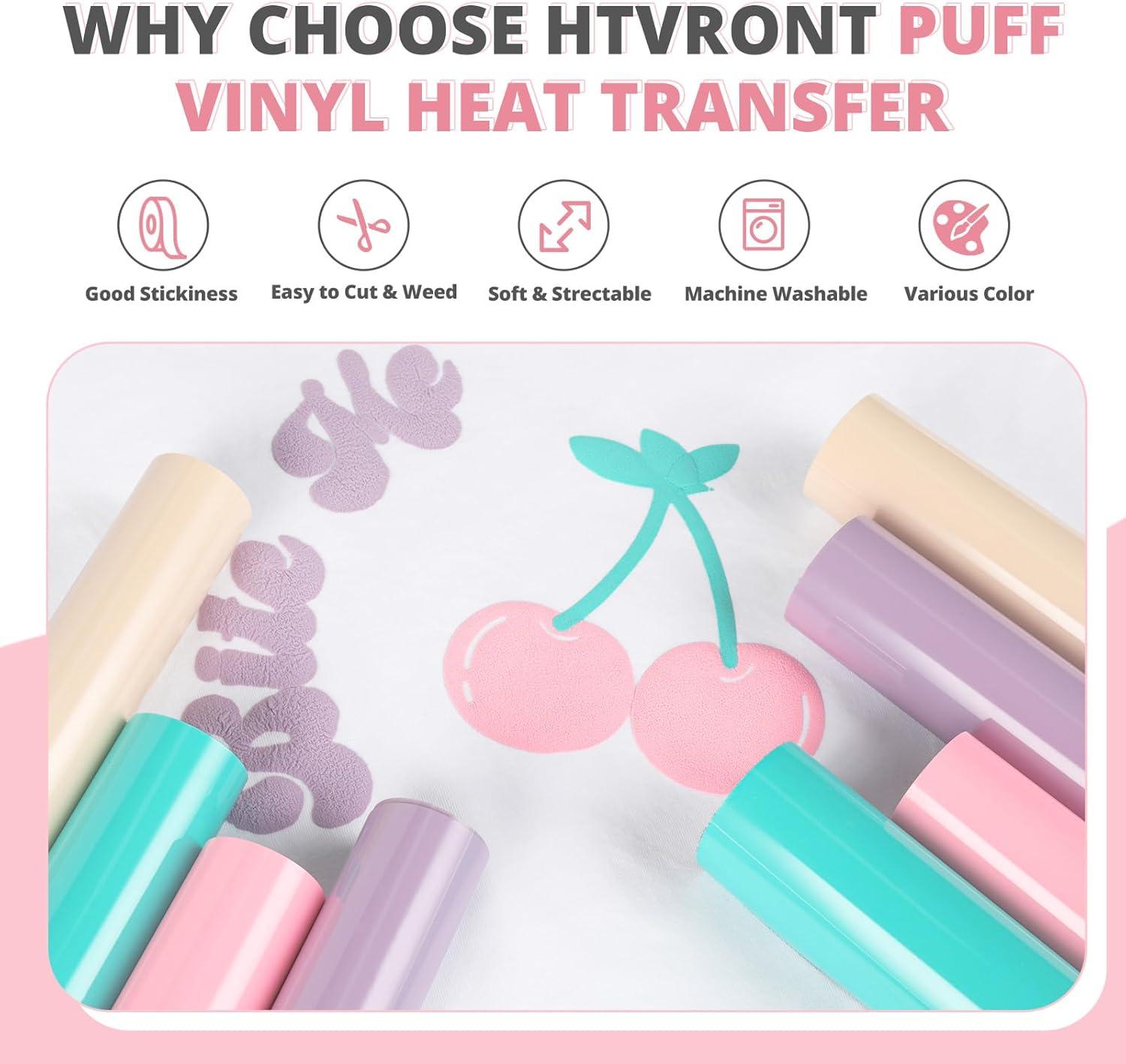 imageHTVRONT Puff Vinyl Heat Transfer  9Pcs Pastel Puff HTV Vinyl in 4 Assorted Candy Colors3D Puff Heat Transfer Vinyl for TShirts12quotx10quot Puff Iron on Vinyl Compatible with Cricut Cutting MachinePastel Puff HTV