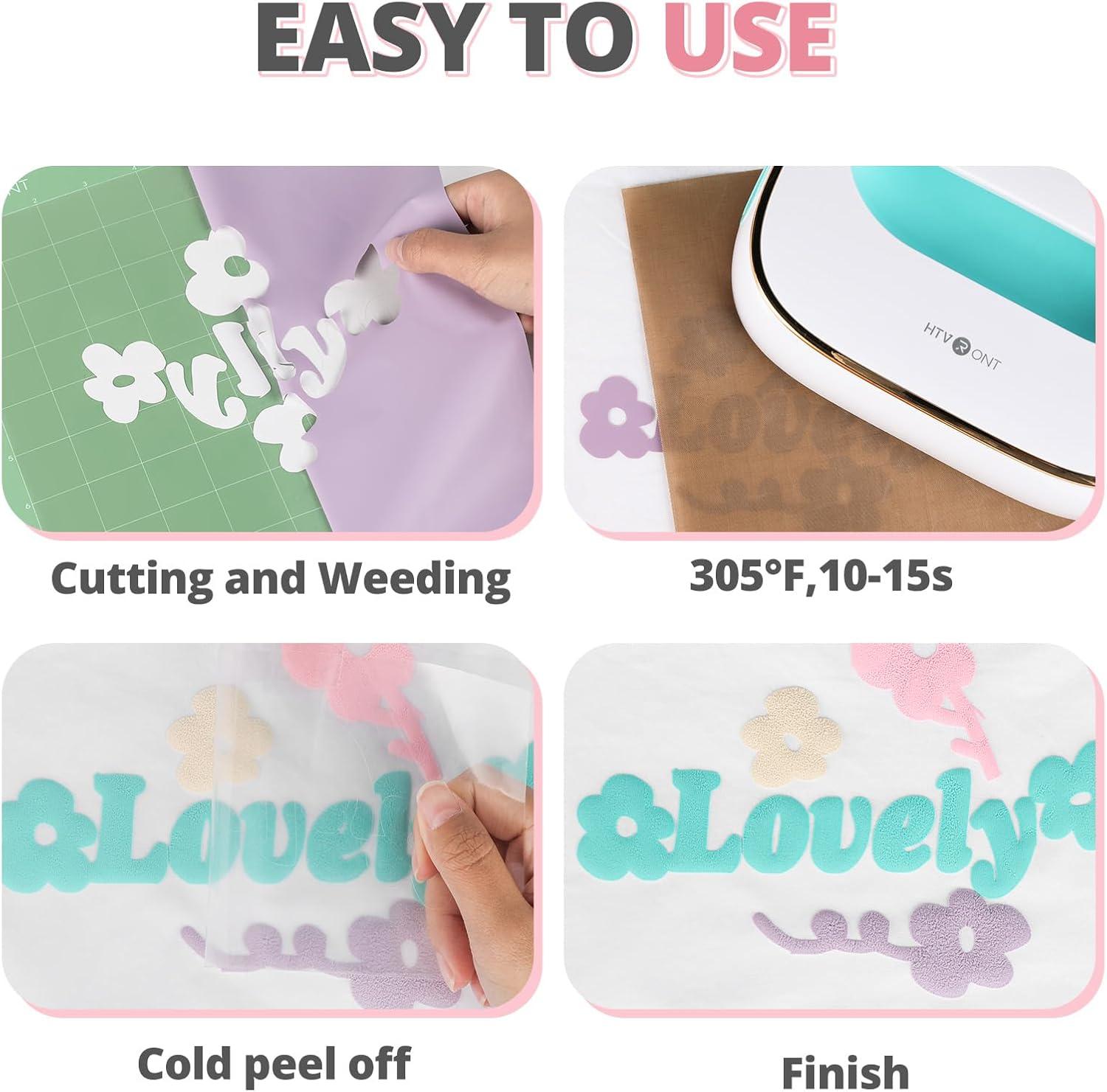 imageHTVRONT Puff Vinyl Heat Transfer  9Pcs Pastel Puff HTV Vinyl in 4 Assorted Candy Colors3D Puff Heat Transfer Vinyl for TShirts12quotx10quot Puff Iron on Vinyl Compatible with Cricut Cutting MachinePastel Puff HTV