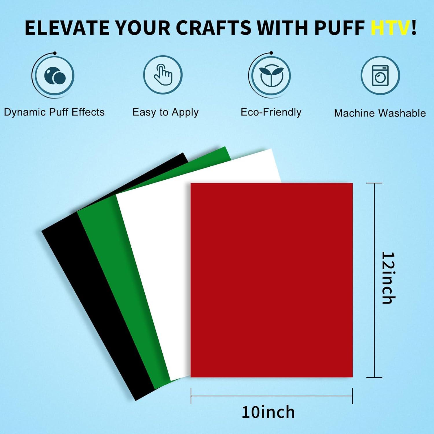 imageHTVRONT Puff Vinyl Heat Transfer  9Pcs Pastel Puff HTV Vinyl in 4 Assorted Candy Colors3D Puff Heat Transfer Vinyl for TShirts12quotx10quot Puff Iron on Vinyl Compatible with Cricut Cutting MachineWhite