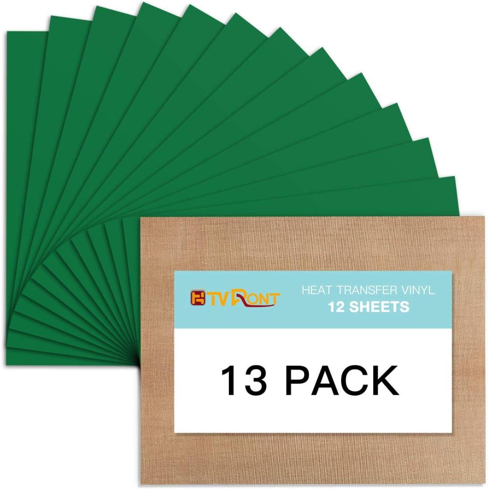 imageHTVRONT HTV Heat Transfer Vinyl 13 Pack HTV Vinyl Sheets 12quot x 10quot Iron on Vinyl for T Shirts 10 Assorted Premium Colors Heat Transfer Vinyl for All Cutting MachinesGreen